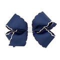 Wee Ones Girls' Classic Grosgrain Moonstitch Edge Hair Bow, No-Slip Hair Clip, Handmade, Navy with White, Medium