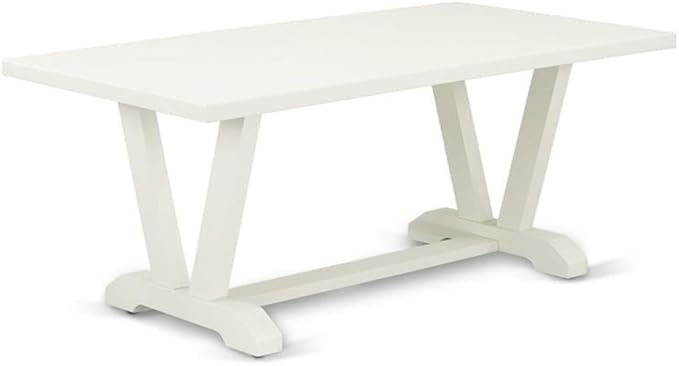 East West Furniture V027VE005-6 6 Piece Dining Table Set Contains a Rectangle Dining Room Table with V-Legs and 4 Grey Linen Fabric Parson Chairs with a Bench, 40x72 Inch, Multi-Color