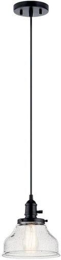 KICHLER Avery 8" Bell Mini Pendant Industrial 1 Light Mini Pendant Ceiling Light Fixture with Clear Seeded Glass in Black, for Living Room, Bedroom or Kitchen (8" x 8" x 8.5") 43850BK