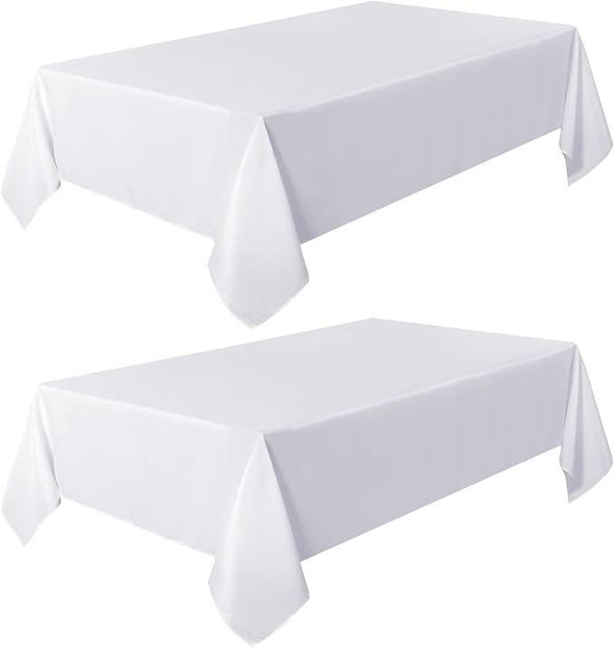 sancua 2 Pack White Tablecloth 60 x 84 Inch, Rectangle 4 Feet Table Cloth - Stain and Wrinkle Resistant Washable Polyester Table Cover for Dining Tables, Buffet Parties and Camping