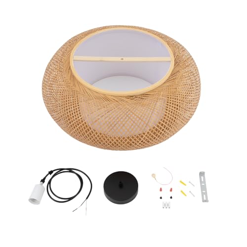 TFCFL Bamboo Wicker Lampshade Rattan Pendant Light, 24 Inch Large Dome Handwoven Ceiling Lighting Hollow Lampshade Weave Bamboo Rattan Hanging Light Fixture for Dining Room Cafe Restaurant - size: 24 Inch, Style B