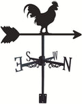 Rooster Weathervane Silhouette Art Black Metal Cock Wind Vanes Indicator Kit Outdoor Bracket for Garden Roof Yard Building (B)