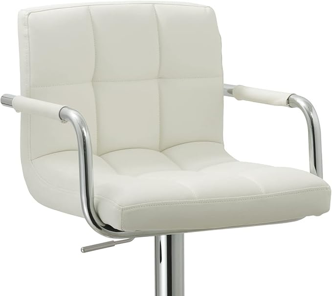 AC Pacific Contemporary Adjustable Swivel Kitchen Bar Stool Chair with Cushion and Armrest, 24"-33", White ACBS15 Daisy White Square