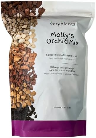 Molly's Orchid Potting Mix - Premium Gritty Soilless Orchid Mix - Chunky High Drainage vs Standard Potting Soil for Indoor Plants - Contains Bark, Coco Chips, Akadama, Pumice, Lava Rock 3 Dry Quarts