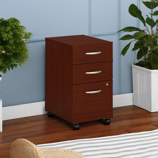 Bush Business Furniture Series C 3 Drawer Mobile File Cabinet in Mahogany, Assembled Office Storage Unit for Home or Commercial Spaces