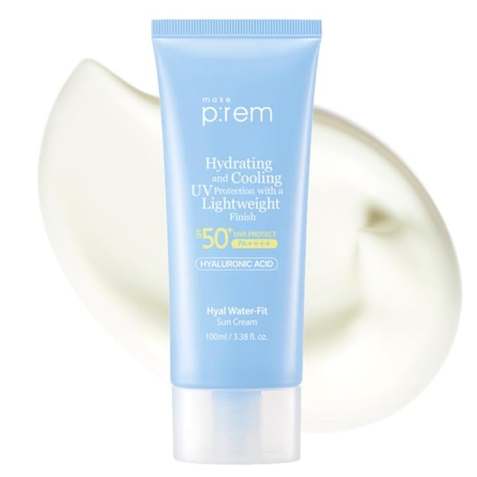 MAKE P:REM Hyal Water-Fit Sunscreen, Law-Irritation Hydrating Face & Body Sunscreen, SPF 50+ PA++++, Korean Sunscreen, 3.38 fl.oz., 100ml