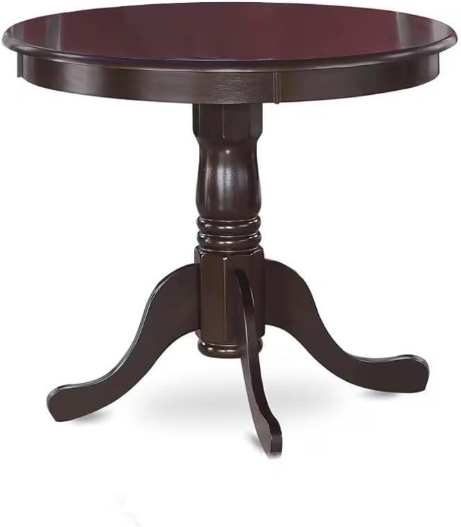 East West Furniture ANCA5-CAP-C 5 Piece Kitchen Table Set for 4 Includes a Round Dining Room Table with Pedestal and 4 Linen Fabric Upholstered Dining Chairs, 36x36 Inch, Cappuccino