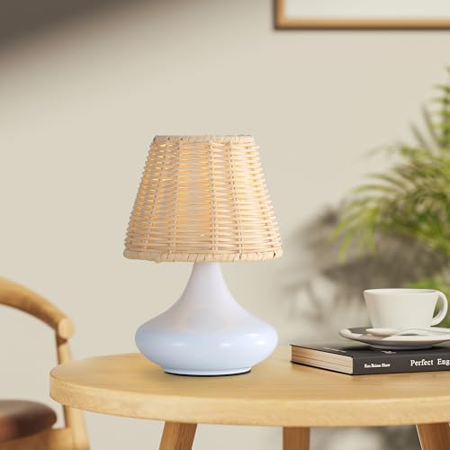 White Woven Bamboo Pendant Light with Iron Base & Three Adjustable Light Colors for Dining Room or Bedroom