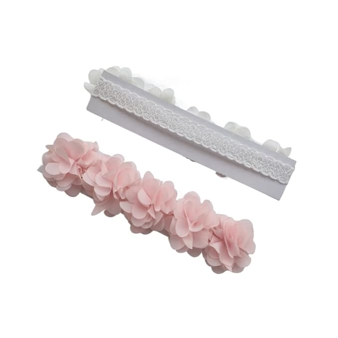 Jilukibo Baby Elastic Lace Bows Flower Headbands, Stretch Gold Princess Floral Hair Band Headwear for Infant Girls Toddler Hair Accessories (3 Pack, White Pink Purple)