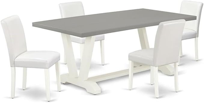 East West Furniture V097AB264-5 5 Piece Kitchen Table & Chairs Set Includes a Rectangle Dining Room Table with V-Legs and 4 White Faux Leather Upholstered Chairs, 40x72 Inch, Multi-Color