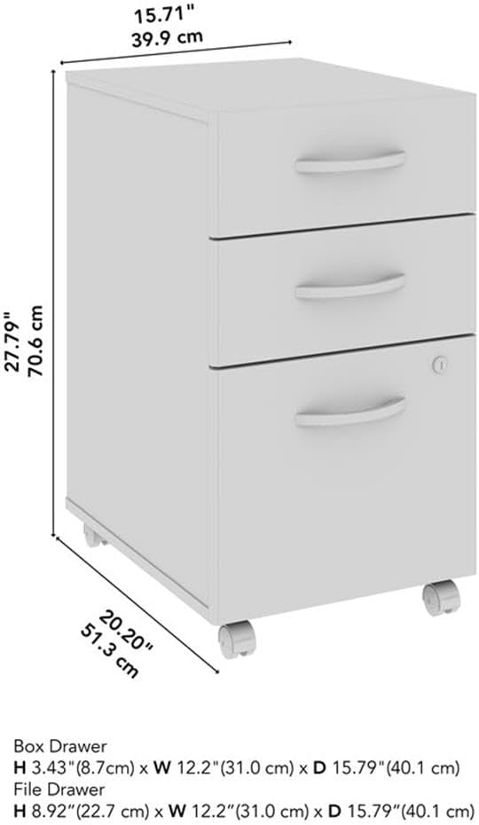 Bush Business Furniture Arrive 3 Drawer Mobile File Cabinet - Assembled in Storm Gray, Rolling Document Storage for Reception Area or Professional Office