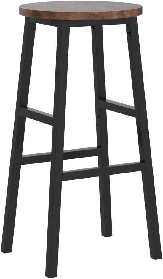 Bar Stools, Set of 2 Round Bar Chairs with Footrest, 24.4 Inch Kitchen Breakfast Bar Stools, Industrial Bar Stools, Easy Assembly, for Dining Room, Kitchen, Rustic Brown BAHR0201Z