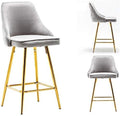 BTEXPERT Set of 2. Upholstered Dining Bar Chairs Footrest High Back Counter Height Barstools, Tufted Grey Velvet Gold Frame 25" Modern Kitchen Island Stool