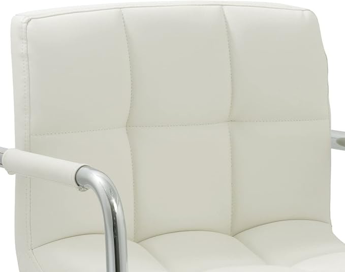 AC Pacific Contemporary Adjustable Swivel Kitchen Bar Stool Chair with Cushion and Armrest, 24"-33", White ACBS15 Daisy White Square