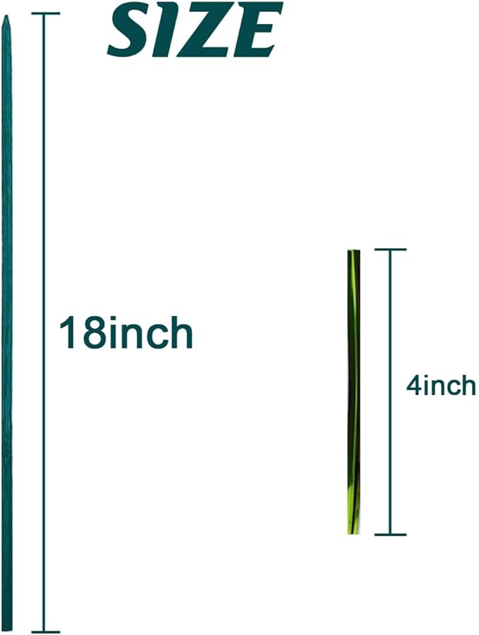 GXXMEI 100PCS 18" Plant Sticks Support with 100PCS Green Garden Ties, Green Bamboo Sticks, Garden Wood Plant Stakes, Floral/Orchid/Tomato Wooden Stakes Plant Support Stakes Wooden