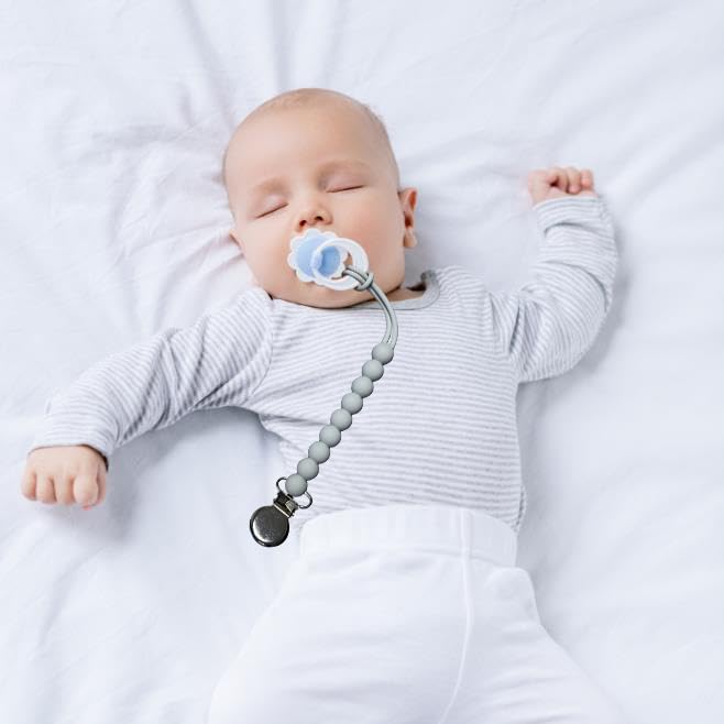 Pacifier Clips for Boys Girls - MORIBOX 4 Pack Paci Clip Soothe Baby Binky Holder for Shower Birthday Gift
