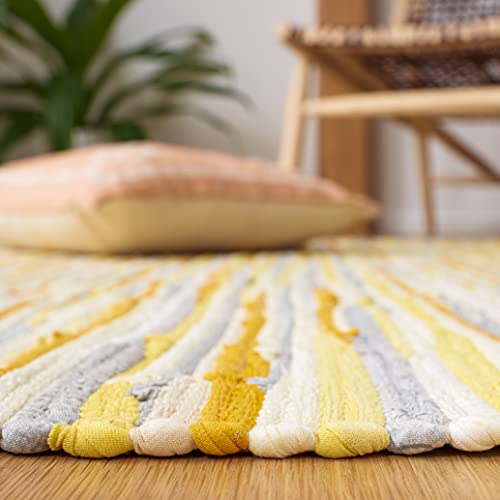 SAFAVIEH Rag Rug Collection Area Rug - 5' x 8', Gold & Multi, Handmade Boho Stripe Cotton, Ideal for High Traffic Areas in Living Room, Bedroom (RAR129N) - color: Gold/Multi, size: 5' x 8' (Rectangular)