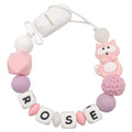 Personalized Pacifier Clip with Name for Boys Girls - Racoon (Pink)