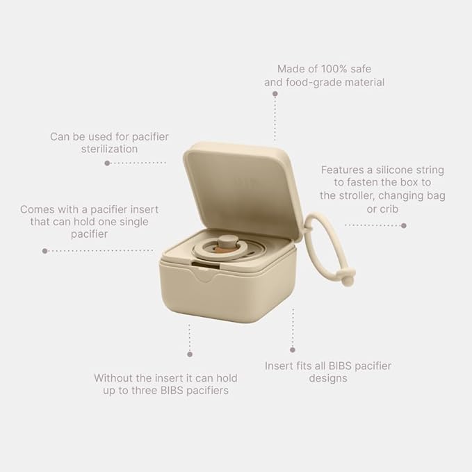 BIBS Pacifier Box with Loop for Storing & Carrying Soothers | 100% BPA Free Material | Designed & Made in Denmark | Ivory