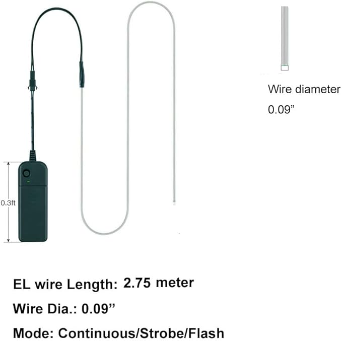 MaxLax EL Wire Red 5-Pack, 9ft/2.75m Neon Light Wire with Noise Reduction and Battery Pack…