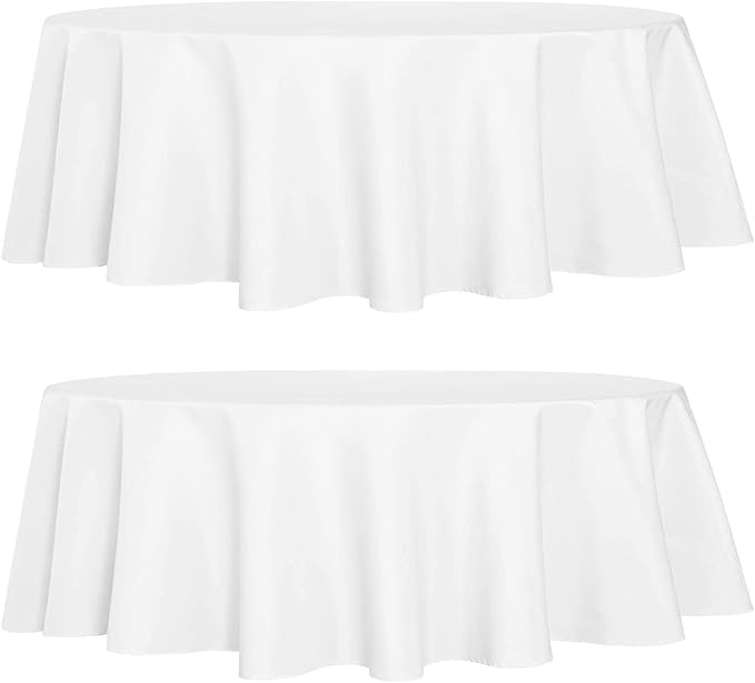 sancua 2 Pack Round Tablecloth 70 Inch White, Stain and Wrinkle Resistant Table Cloth - Washable Polyester Table Cover for Dining Tables, Buffet Parties and Camping
