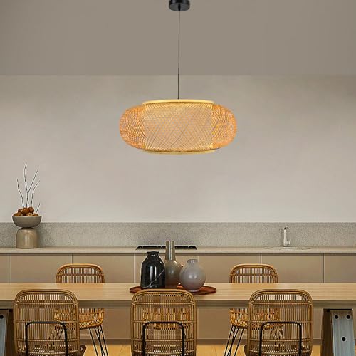 TFCFL Bamboo Wicker Lampshade Rattan Pendant Light, 24 Inch Large Dome Handwoven Ceiling Lighting Hollow Lampshade Weave Bamboo Rattan Hanging Light Fixture for Dining Room Cafe Restaurant - size: 24 Inch, Style B