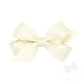 Wee Ones Girls' Classic Grosgrain Hair Bow with Scalloped Edges, No-Slip Hair Clip, Handmade, Antique White, Mini