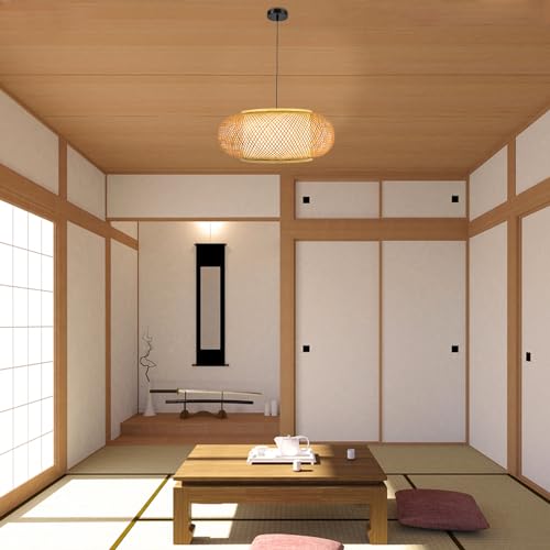 TFCFL Bamboo Wicker Lampshade Rattan Pendant Light, 24 Inch Large Dome Handwoven Ceiling Lighting Hollow Lampshade Weave Bamboo Rattan Hanging Light Fixture for Dining Room Cafe Restaurant - size: 24 Inch, Style B
