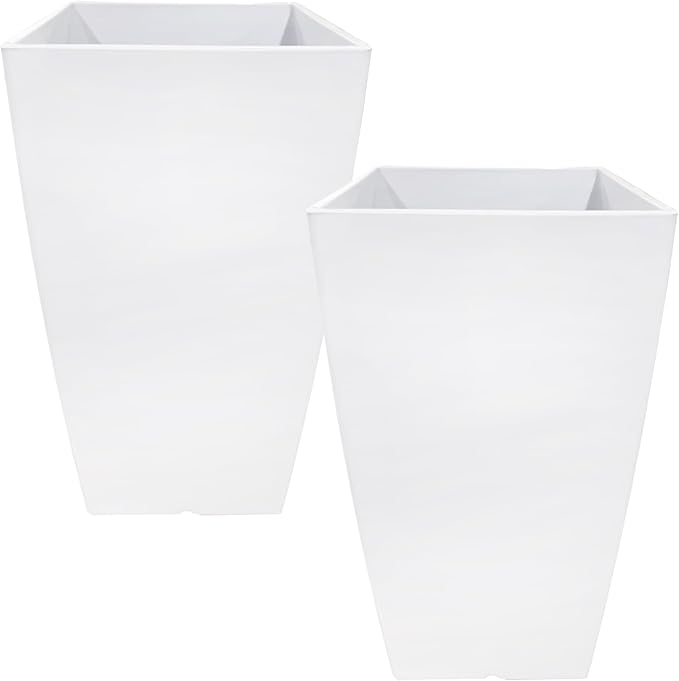 RUBBER BOND Plastic Plant Pots 2 Pack - Modern Indoor/Outdoor Planters for Home Decor - Weather-Resistant Large Flower Pots - Lightweight 22 Inches Tall Planters