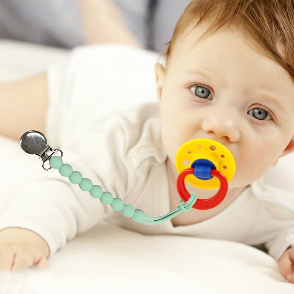 Pacifier Clips for Boys Girls - MORIBOX 4 Pack Paci Clip Soothe Baby Binky Holder for Shower Birthday Gift