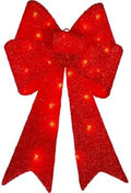 Christmas Red Glitter Bow Lighted Decoration - 26" H - 20 Mini LED Lights