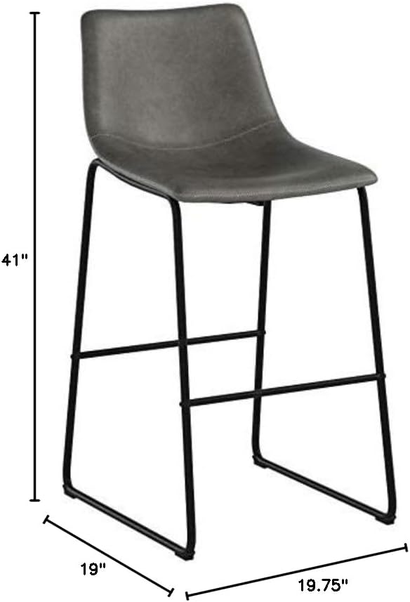 Roundhill Furniture Lotusville Vintage PU Leather Bar Stools, Antique Gray, Set of 2