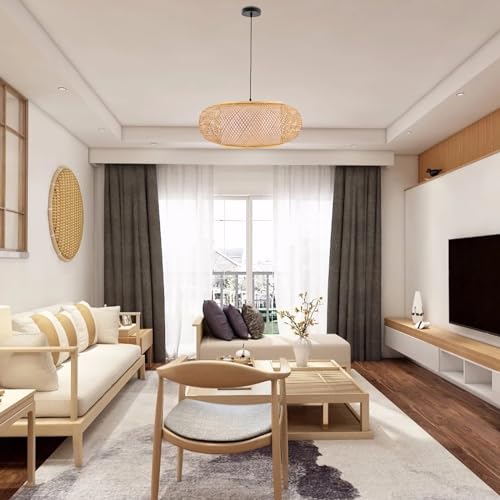 TFCFL Bamboo Wicker Lampshade Rattan Pendant Light, 24 Inch Large Dome Handwoven Ceiling Lighting Hollow Lampshade Weave Bamboo Rattan Hanging Light Fixture for Dining Room Cafe Restaurant - size: 24 Inch, Style B