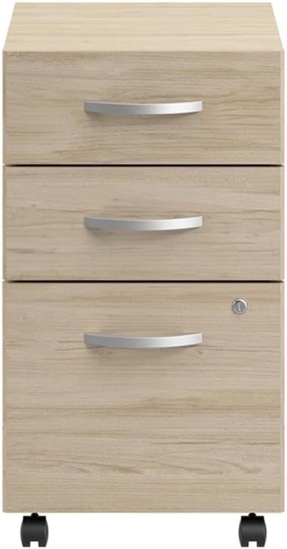 Bush Business Furniture Arrive 3 Drawer Mobile File Cabinet - Assembled in Natural Elm, Rolling Document Storage for Reception Area or Professional Office