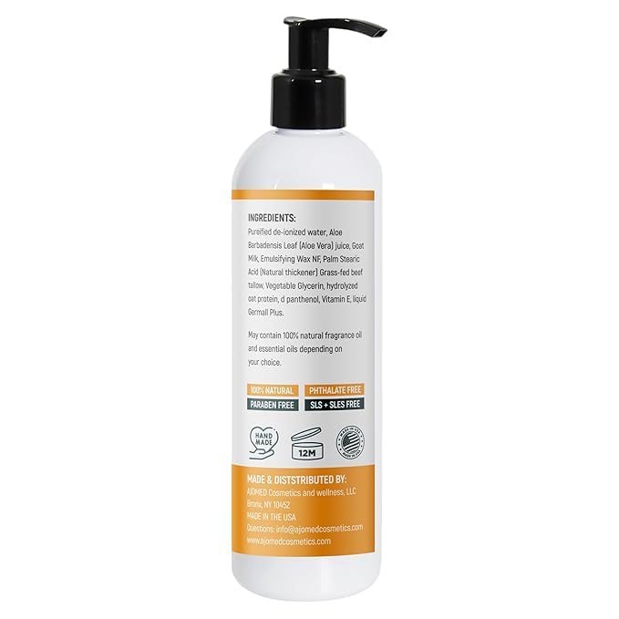 Tallow & Goat Milk Body moisturizing Lotion for Sensitive Skin, handmade tallow cream (12 Fl OZ, Unscented)