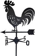 Rooster Weathervane Silhouette Art Black Metal Cock Wind Vanes Indicator Kit Outdoor Bracket for Garden Roof Yard Building (M)