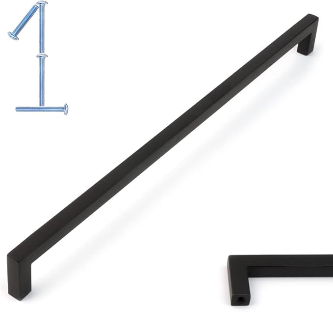 KOOFIZO Solid Square Bar Cabinet Handle - Black Furniture Pull, 10 Inch/256mm Screwhole Distance, 1-Piece for Kitchen Cupboard Door, Bedroom Dresser Drawer, Bathroom Wardrobe Hardware
