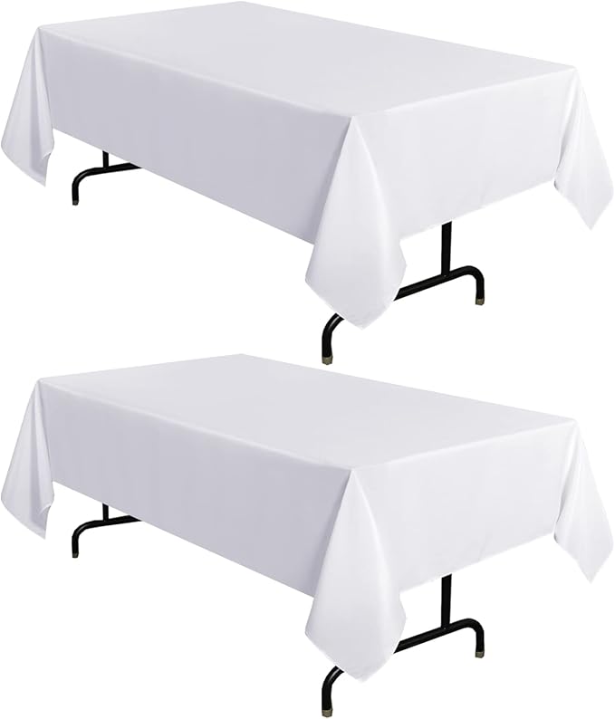 sancua 2 Pack White Tablecloth 60 x 120 Inch, Rectangle 8 Feet Table Cloth - Stain and Wrinkle Resistant Washable Polyester Table Cover for Dining Tables, Buffet Parties and Camping