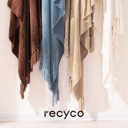 RECYCO Throw Blanket Soft Cozy Chenille Throw Blanket with Fringe Tassel for Couch Sofa Chair Bed Living Room Gift (Dusty Blue, 60'' x 80'') - color: Dusty Blue, size: 60'' X 80''