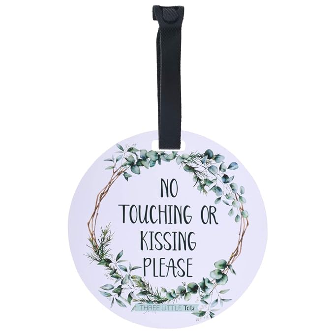 (Three Little Tots) No Touching Baby Car Seat and Stroller Two Pack- Baby Safety No Touching Car Seat Sign, Stroller Sign, Newborn Car Seat Tag- CPSIA Safety Tested (Flower/Eucalyptus)