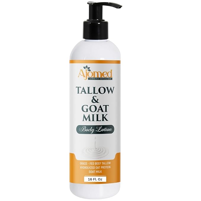 Tallow & Goat Milk Body moisturizing Lotion for Sensitive Skin, handmade tallow cream (12 Fl OZ, Unscented)