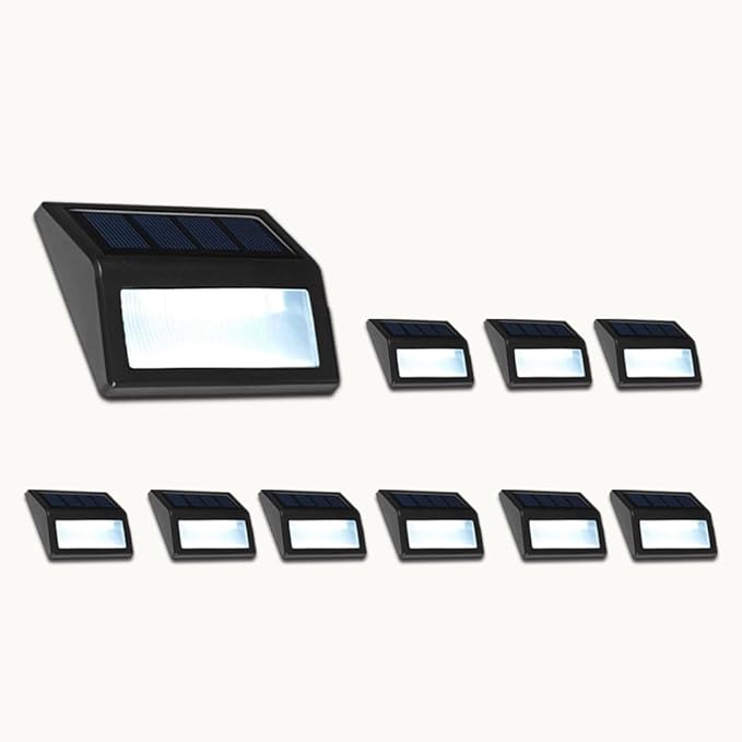 Solar Fence Lights, Waterproof Solar Outdoor Lights for Stairs Decks Steps Fences Patio Yard, LED Wall Sconce (Cool White/10 Pack)