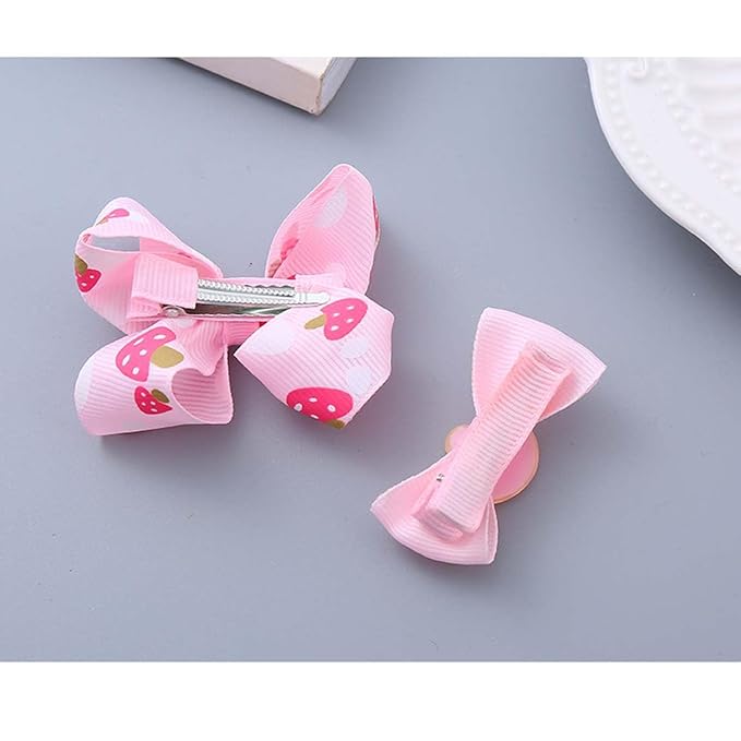 Baby Girls Pink Strawberry Hair Bow Clip Alligator Red Bow Hair Clip for Toddlers Little Girls Kids 2 Pack ZFJ42 (4pcs Pink Set)