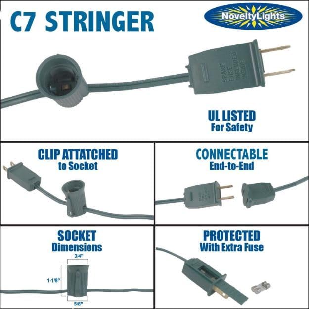 Novelty Lights 50 Foot String Light Set - Indoor/Outdoor Stringer Set for Christmas, Wedding Decor, Patios, & More - C7/E12 Intermediate Base (White Wire, 12" Spacing)