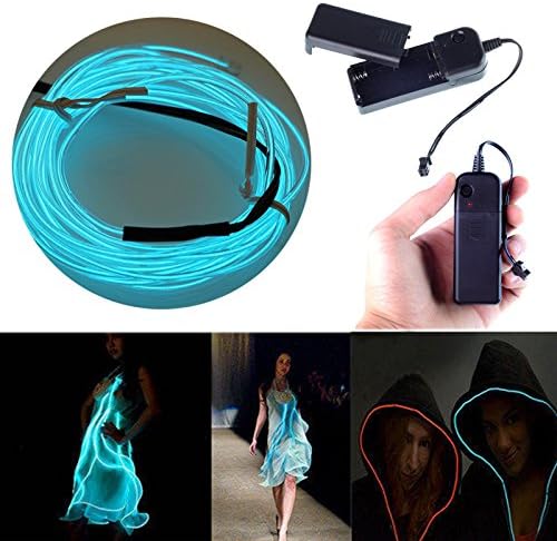 Searik EL Wire Neon Lights 16.4ft/5m, Portable Blue EL Wire Glowing Battery Powered Neon Rope Lights LED Strips for Halloween Decorations Party Favor Festival Car DIY Clothes Decor