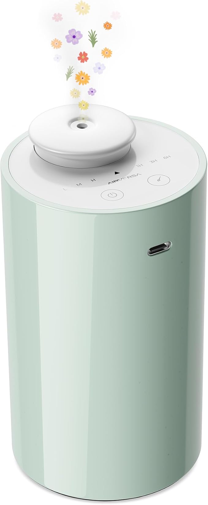 Airversa Waterless Diffuser for Essential Oil, Car Diffsuer, Battery Operated Nebulizer, 0.7 Fl Oz/ 20mL, Mini Scent Air Machine, 3 Timers & 3 Mist Levels for Home, Room, Car, Office - AN6 Green Lily