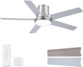 52 Inch Ceiling Fans with Lights and Remote, Flush Mount Nickel Ceiling Fan for Bedroom Living Room Indoor/Outdoor, Quiet 6 Speed Reversible DC Motor, 3CCT, Dual Color 5 Blades, ETL Listed