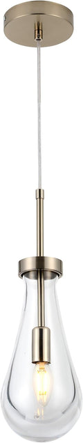 Brushed Nickel Pendant Light Fixtures, Teardrops Pendant Lights,Glass Pendant Lights Kitchen Island,1-Light Raindrop Pendant Lighting, for Kitchen Island,Dining Room,Bedroom, Bathroom