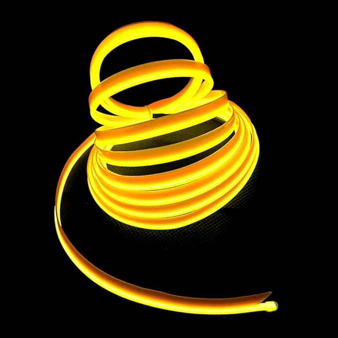 El Wire Yellow Interior Car LED Strip Lights, 3M Neon Wire USB 5V with Fuse Protection for Automotive Interior Decoration, with 6mm Sewing Edge