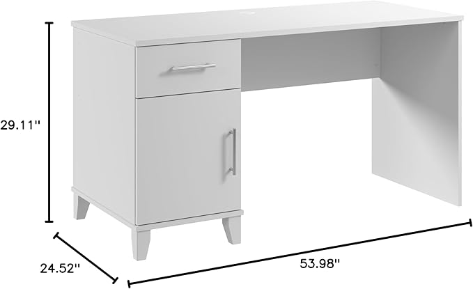 Bush Furniture Somerset 54W Office Desk with Drawer and Storage Cabinet in White | Computer Table for Home Workstation for Workspace
